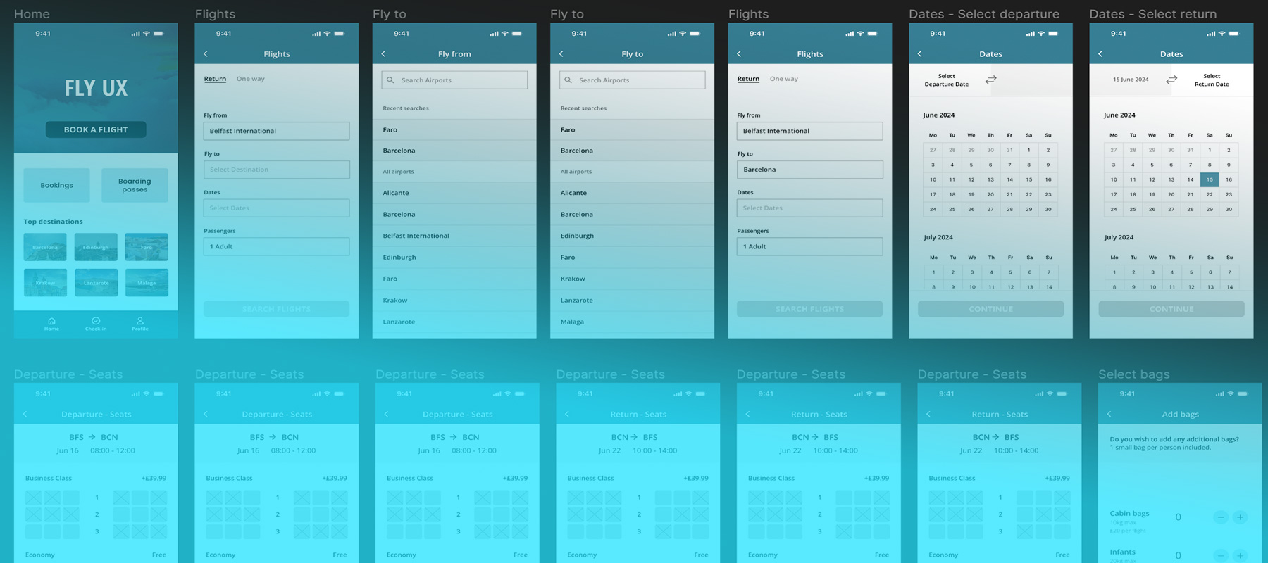 Fly UX mobile airline app prototype